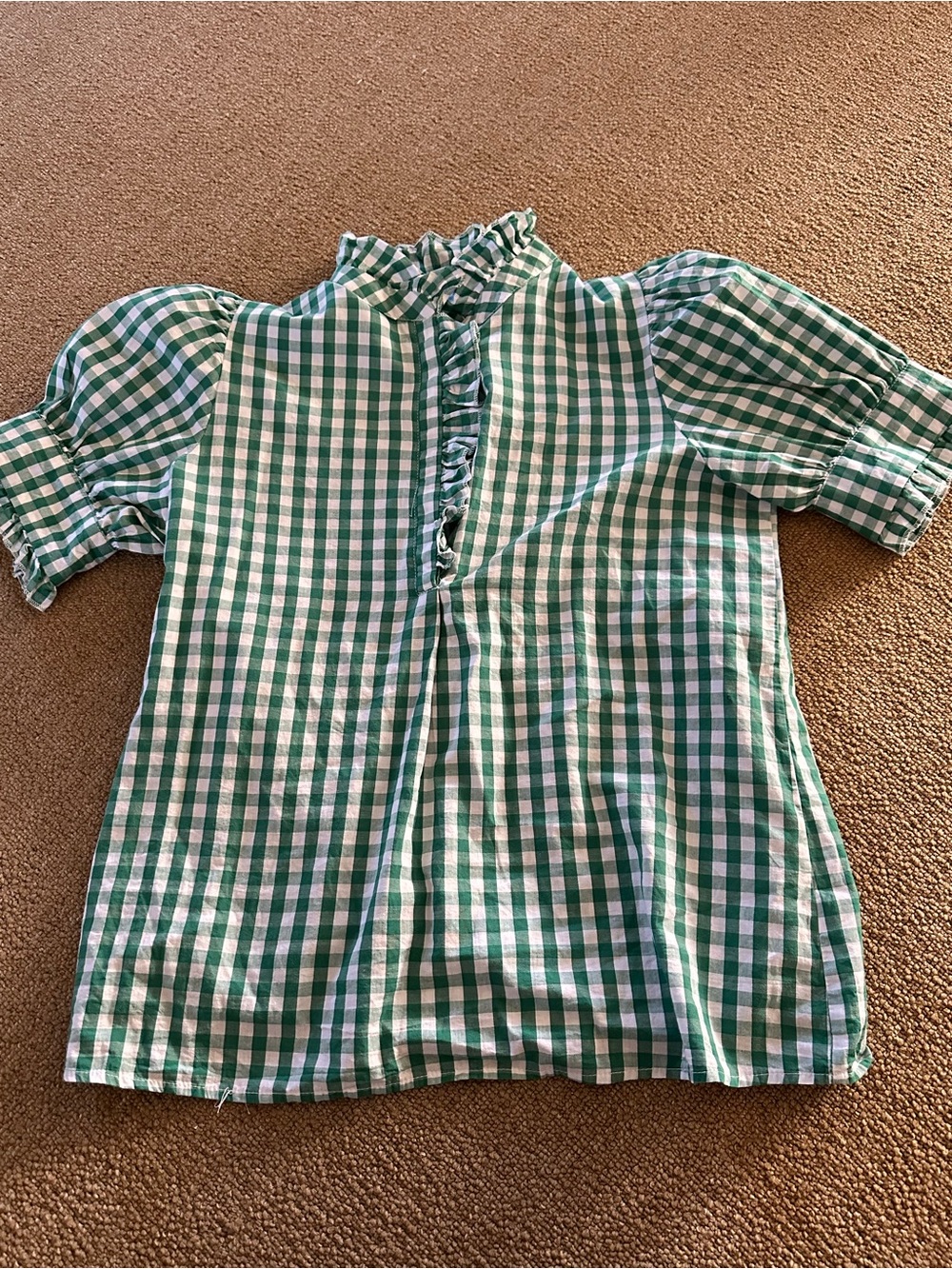 SageVell Green and White Gingham Ruffle Top